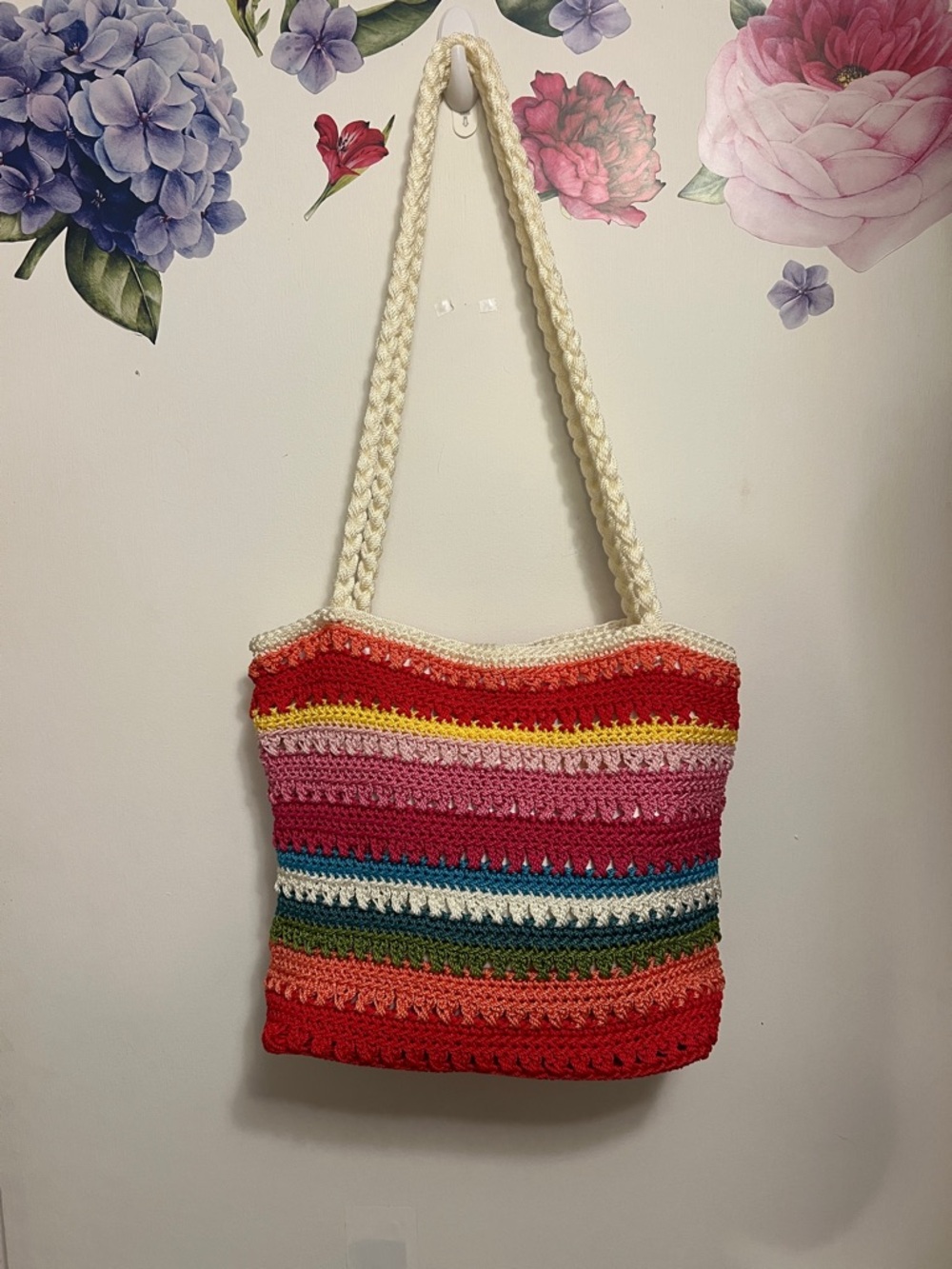 croft & barrow Multicolor Striped Crochet Shoulder Bag with Cream Rope Strap - Picture 3 of 10